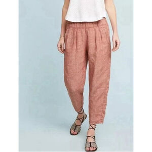 Hei Hei Anthropologie 100% Linen Francois Cropped Pull On Pants Rust Sz XS